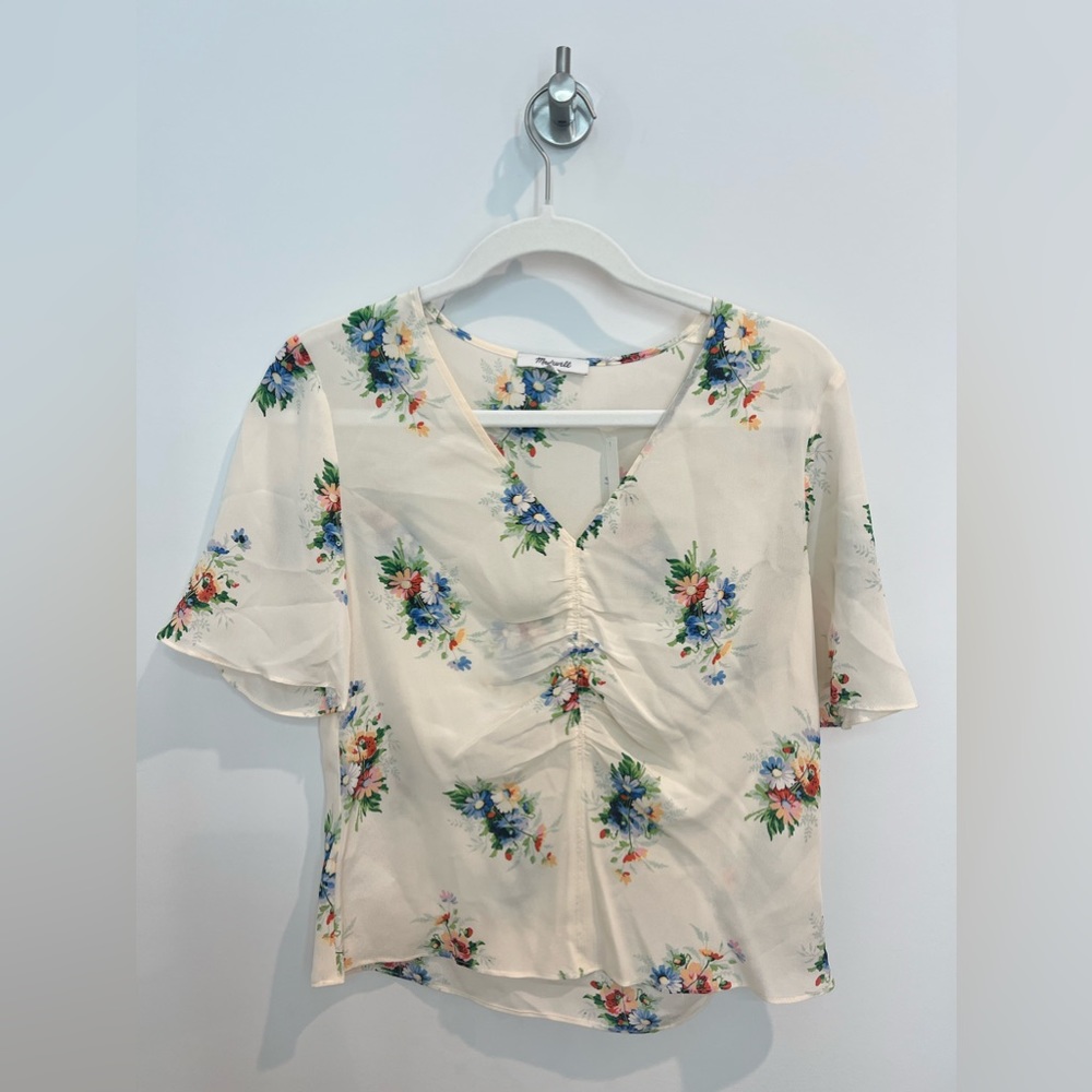 Silk Shirred-Front Top in Classic Corsage- Size 4